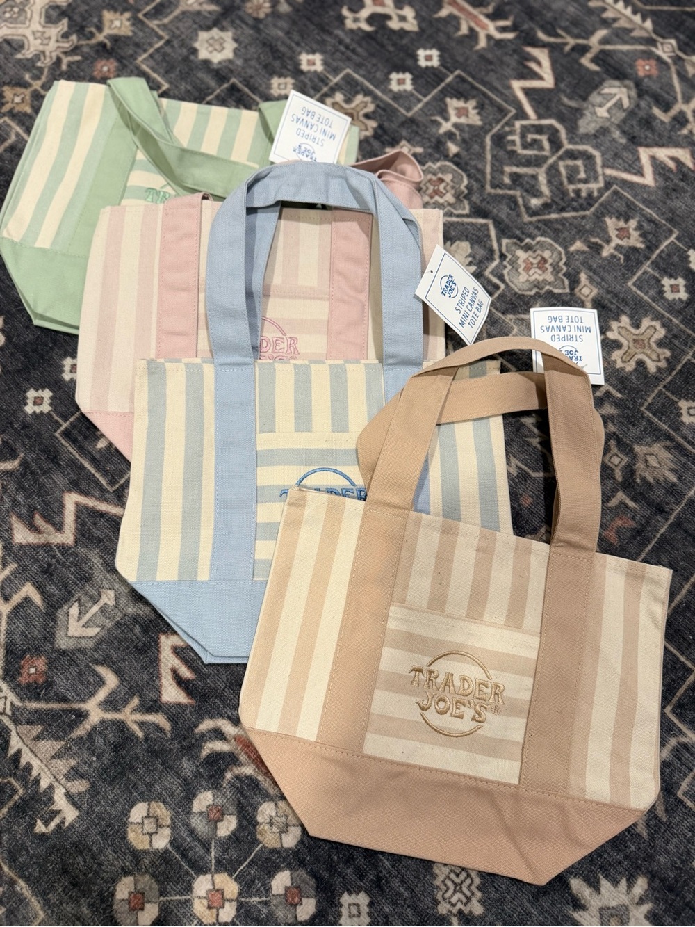 Trader Joe's Pastel Stripe Tote Bags - Set of 4 - Picture 2 of 2